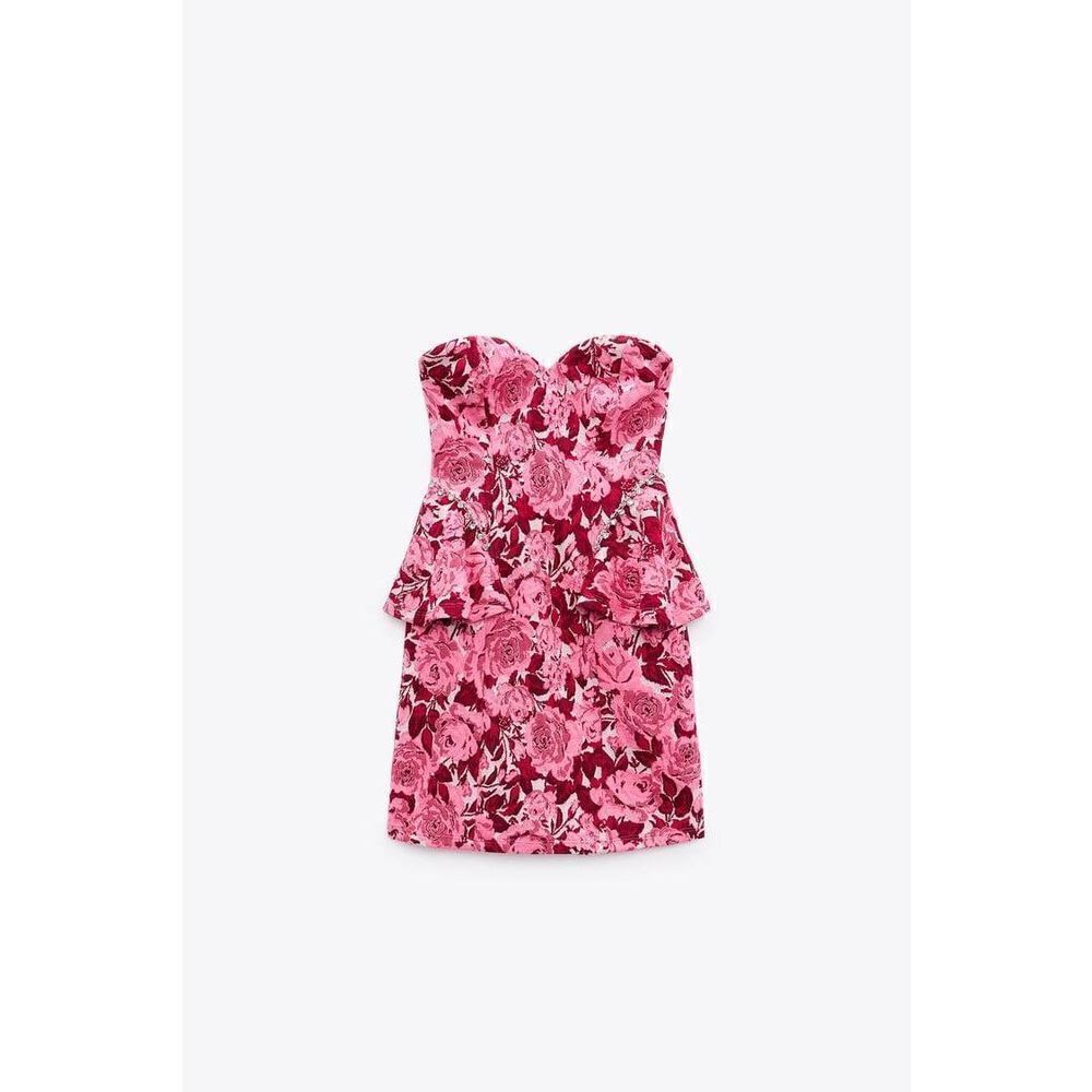 ZARA JACQUARD PINK AND RED FLORAL DRESS JEWEL - Picture 11 of 16
